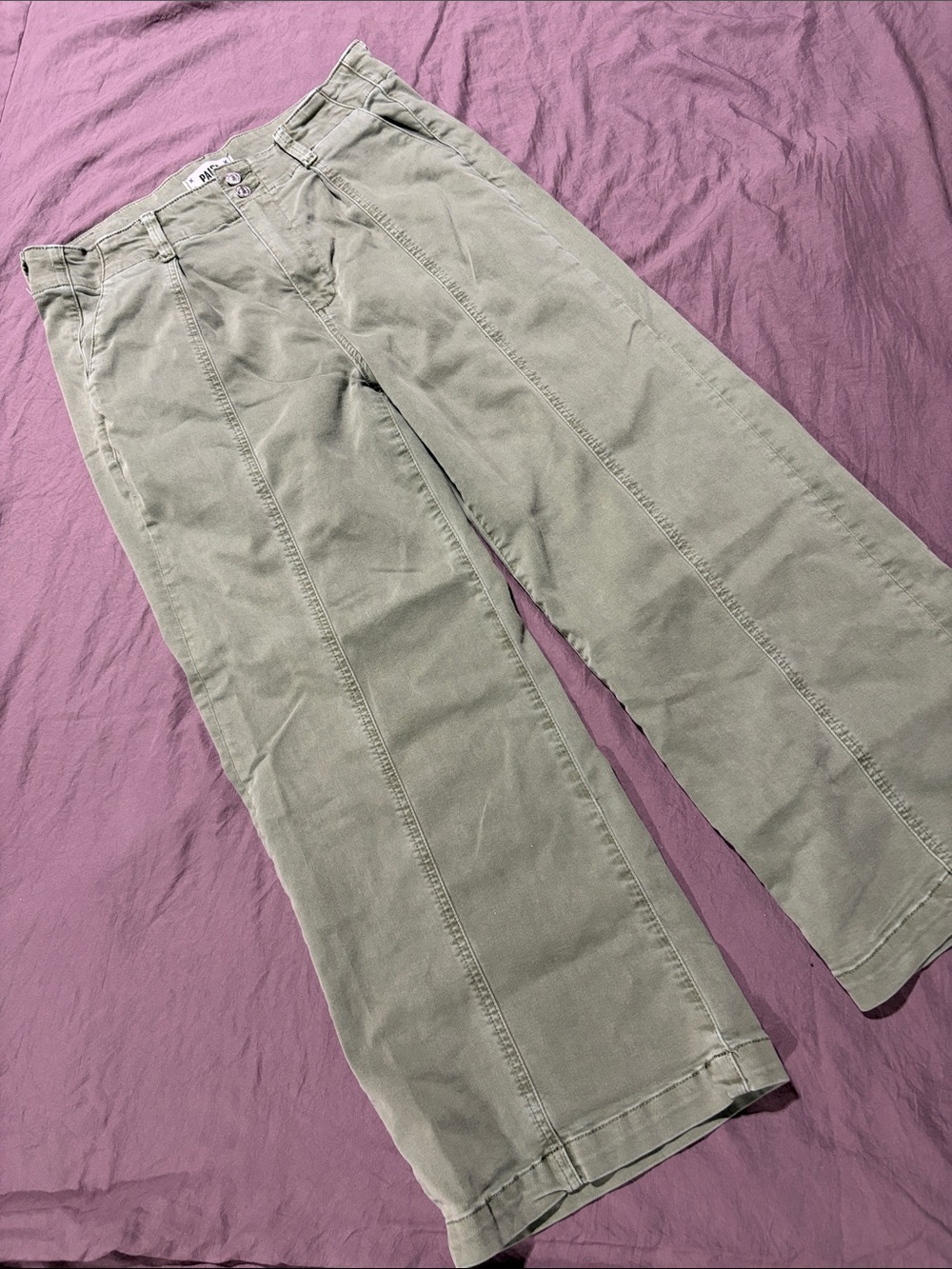 PAIGE Wide-Leg Chinos in Light Olive Green